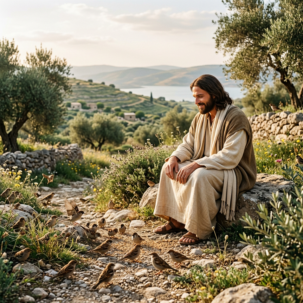 Man sitting on a rock feeding birds on a rural path